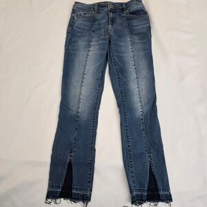 INC Denim Womens Jeans Size 2 Skinny Leg Regular Fit Blue Frayed Hem Chic 25x28